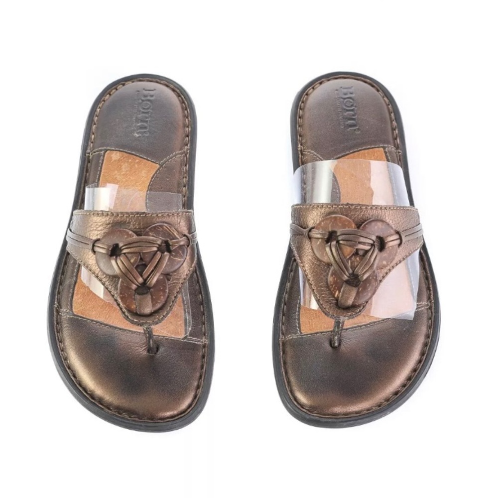 Born Brown Leather/Disc Thong Flip Flops size 7.5